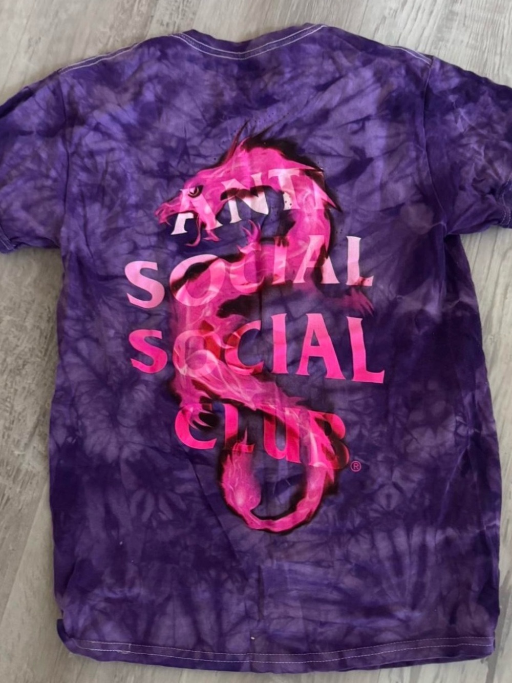 Anti Social Social Club Purple Tie-Dye Dragon Tee - Pink Graphic